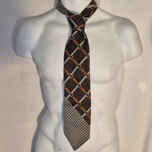 Prince Consort necktie with golden clasp. Brown-cream-orange 55" Long